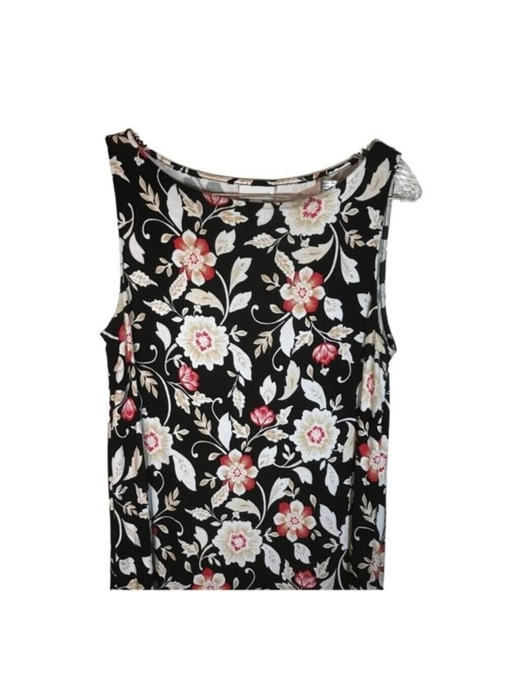 J Jill women’s sleeveless tank dress midi length size small tall black floral - Picture 2 of 9